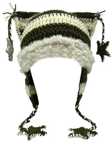 Cat Beanie Beanies Y2k Beanie Strickmütze Grunge Goth y2k Zubehör Häkelmützen für Damen, weiß / grün, Medium