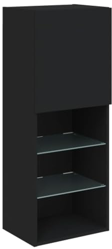 vidaXL TV Schrank, Fernsehschrank mit LED-Leuchten, Lowboard HiFi Schrank mit viel Stauraum, Wandmontage Fernsehtisch TV Möbel, Schwarz