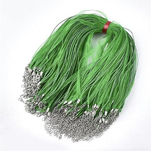 100pcs Adjustable Organza Ribbon Waxed Cord Thread Necklace Making Iron Lobster Clasp for Jewelry Making DIY Finding 17.6~17.8-LimeGreen