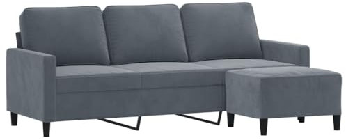 vidaXL Canapé à 3 Places avec Repose-Pieds Gris foncé 180 cm Velours, canapé, canapé avec Repose-Pieds, canapé Trois Places, canapé 3 Places, Fauteuil