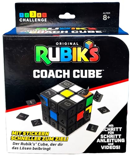 Rubik's Cube, Coach Cube, 3x3 Lernwürfel mit Stickern, zum Schritt-für-Schritt-Lösen des Zauberwürfels, umfangreicher Leitfaden in 8 Schritten, für EinsteigerInnen ab 8 Jahren