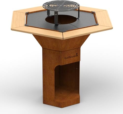 Barbecook Barbecue brasero Nestor Original, Barbecue à Bois Exterieur avec plancha, Tables d'appoint et Grille surélevée en Acier corten, 128x120x120cm