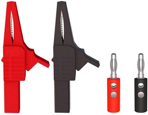 Lot de 2 pinces crocodiles 4 mm femelles bananes entièrement isolées avec prise banane de 4 mm en cuivre pour câbles de mesure, multimètre, câble, test électrique