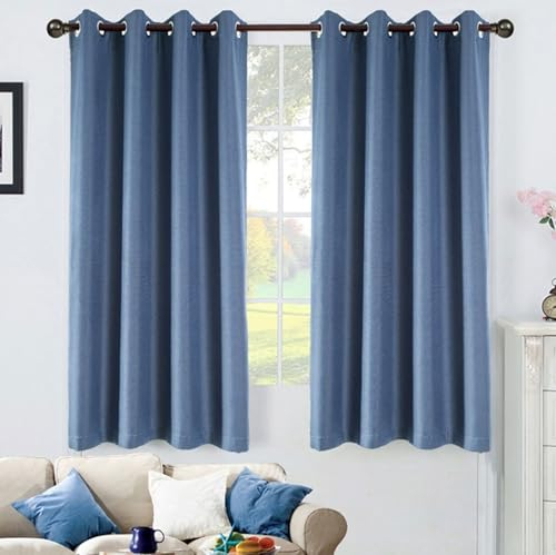 Epinki Fenster Vorhang Deko Dunkel Blau 2er Set, Einfarbig Vorhänge Wohnzimmer Deko, Ösen Vorhänge Fenster Polyester Fenstergardinen Modern für Wohnzimmer, Jeder B 107 x H 132cm