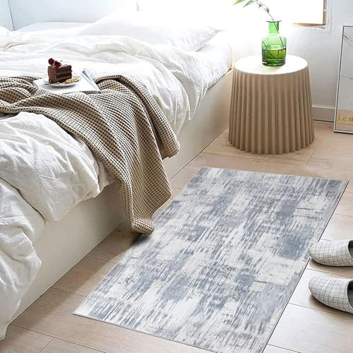 Tinyboy-hbq Tapis Salon Lavable Tapis Chambre Adulte Moderne Tapis Lavable en Machine Antidérapant Doux Poils Ras Grand Tapis de Salon Moelleux (Gris/Bleu Clair/Multi, 60 x 120 cm)