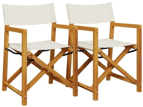 vidaXL Klappbare Regiestühle 2 STK., Gartenstuhl mit Holzrahmen, Klappstuhl für Garten Balkon, Regiestuhl Campingstuhl Stuhlset, Modern, Cremeweiß Stoff