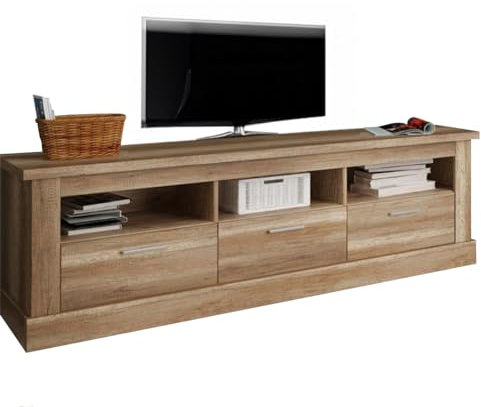 Homey - Mueble de TV Moderno Modelo Diana, 3 Compartimentos de Almacenamiento y 3 Cajones, Color Cañón, Medidas: 57cm (Alto) x 180cm (Ancho) x 42cm (Fondo)