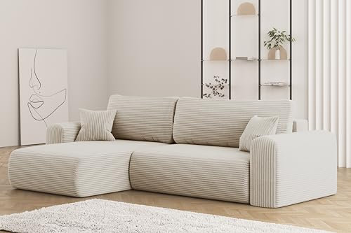 Kaiser Möbel, Sofa mit schlaffunktion, mit Bettkasten, Schlafsofa Capri, Designer Sofa, Modern Design Couch, Polsterecke, Freistehend, Stoff POSO Ecru Links
