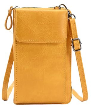 Pmnzdy Handytasche zum Umhängen Damen Geldbörse Kleine Handy Umhängetasche Leder Brieftasche RFID Schutz Crossbody Handytasche Schultertasche mit Fach Verstellbar Abnehmbar Schultergurt Gelb
