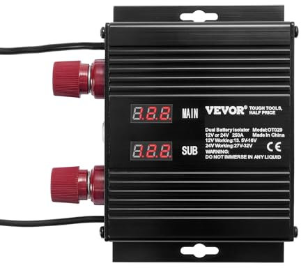 VEVOR Isolateur intelligent de batterie double 250 A, 12 V/24 V, relais universel sensible à la tension VSR, avec écran LCD, pour voiture, camion, ATV, camping-car, contrôleur de démarrage de batterie
