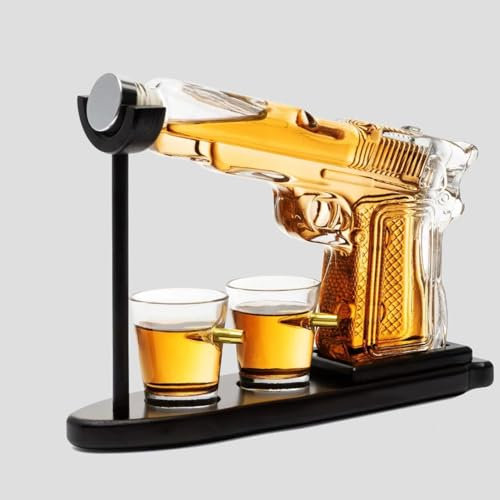 Juego de decantador de whisky, juego de decantador de licor con 2 vasos y llavero abrebotellas, idea única de regalo de cumpleaños para hombres y padres, cumpleaños de aniversario genial, dispensador