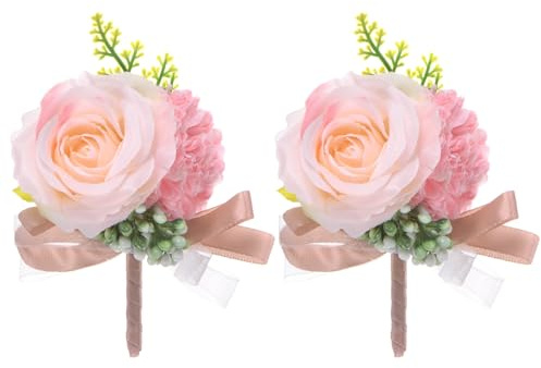 M METERXITY 2er-Pack Anstecker für Herren, Künstliche Rosenblume Herrenanstecker mit Nadel für Hochzeit/Jubiläum/Formelle Party, Taschenanstecker [Pink]