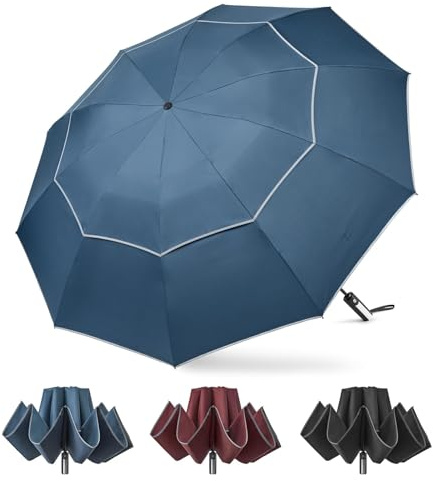 G4Free 54/62 Inch Großer Taschenschirm & Golfschirm, Doppelter Baldachin,10 Rippen,Faltbarer Windfester Regenschirm Automatisches Öffnen und Schließen,Kompakter Reise-Regenschirm