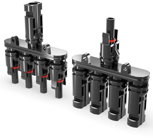 deleyCON PV4 Solar 4-Fach Y Stecker Paar 1000V Männlich/Weiblich T-Typ IP67 Wasserdicht (Solar Photovoltaik Steckverbinder) Verteiler, Splitter, PV Kupplung, Solarstecker, Solarpanel