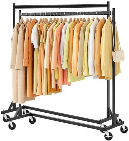 Hoctieon 2 pièces portant vetement robuste sur roulettes, tringles à vêtements stables en métal, portemanteau pour chambre à coucher, charge 120lbs, L146x61x162cm, noir