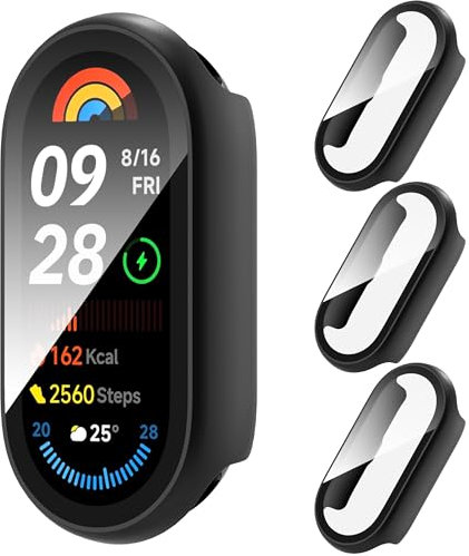 AIDOWU 3 Piezas Carcasa para Xiaomi Smart Band 9 Funda Protectora con Cristal Templado Protector Pantalla para Xiaomi Smart Band 9 Case Anti-raspado,Ultradelgado