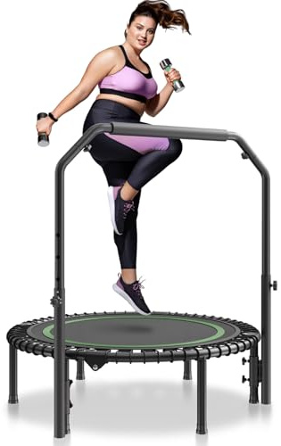 VEVOR Mini Trampolín Plegable, 1027 mm, Fitness rebounder, Carga Máx. 150 kg, estable y silencioso con mango de espuma ajustable en altura a 4 niveles, para entrenamiento interior y jardín adultos