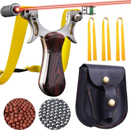 EVEJEG Zwille Schleuder, Schleuder Set, Schleuder Gummi, Schleuder für Erwachsene, Sport Outdoor Schleuder, 200 Stahlkugeln und 300 Tonkugeln, 3 Gummibänder, mit Visierfür die Jagd, Jagd