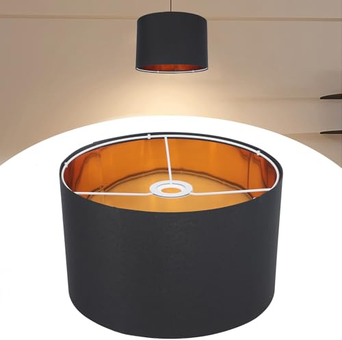 Lampenschirm Rund,Lampenschirm Stoff für Tischlampe Hängelampe Stehlampen,für E14 E27 Lampenfassung,Lampenschirm Leinen für Wohnzimmer und Schlafzimmer (Schwarz + Gold)