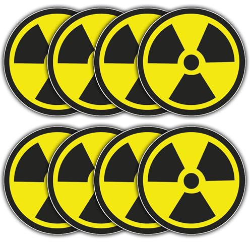 Confezione da 8 adesivi in vinile nucleare a rischio di radiazioni radioattive, 50 mm, simboli radioattivi, adesivi medici, per laptop e auto