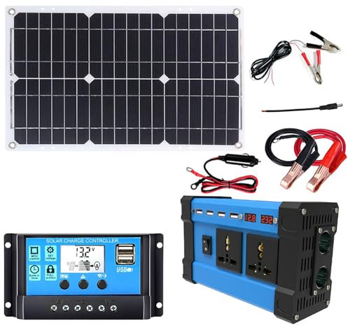 Kit Solaire Complet: onduleur 6000W + Panneau 18W 18V avec contrôleur Double Tension, 4ports USB et écran LED(220V)