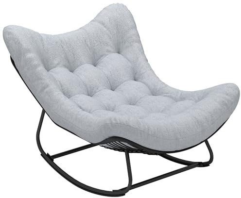 Outsunny Fauteuil à Bascule de Jardin, Chaise à Bascule en Forme d'œuf en résine tressée, Rocking Chair avec Coussin rembourré pour Jardin, Chambre à Coucher, Salon, Gris