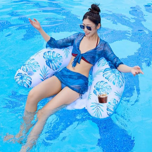 Fauteuil Gonflable de Piscine Adulte, Bouée Piscine avec Porte-gobelets, Matelas Flottantes Hamac d’Eau Plage, Fauteuil Transat Piscine Gonflables pour Fête Plage Vacances