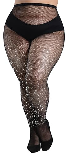 HeyUU Medias de red para mujer, 10 unidades, ultrabrillantes, talla grande, con diamantes de imitación para mujer, medias sexys para concierto