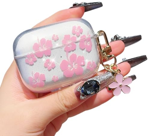 Cover per AirPods 4 Custodia, Custodia per Auricolari a Forma di Floreale Rosa, Con Ciondolo Floreale, Cover Protettiva con Ciondolo Shockproof per Cuffie AirPods 4