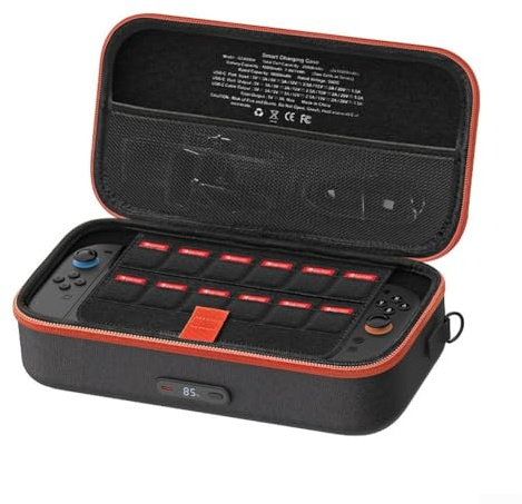 Gdfnmogo Étui de rangement de chargement sans fil pour Switch 2 avec batterie de 20 000 mAh, charge rapide de 30 W, coque rigide en EVA avec écran numérique intelligent