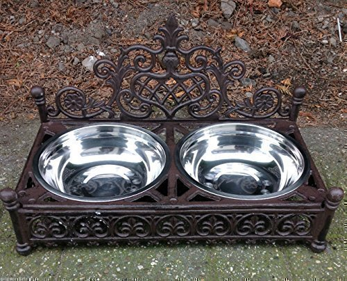 Support en fonte pour gamelles nourriture chien et chat style ancien