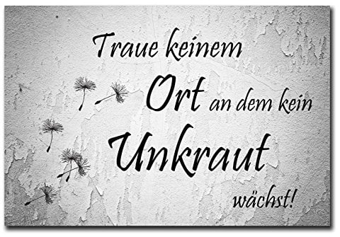 Homeyourself Hochwertiges Metallschild 30 x 20 cm aus Alu Verbund Garten Traue keinem Ort an dem kein Unkraut wächst Deko Schild Wandschild