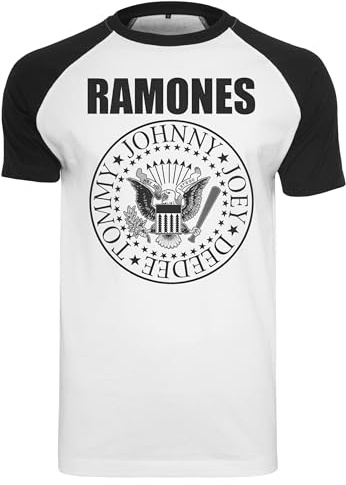 Merchcode Men's Ramones Circle Raglan Tee T-Shirt, Wht/Blk, L