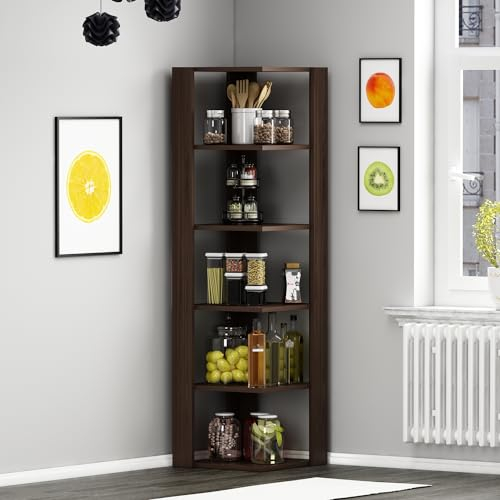 Homidea Ankle Bücherregal - Eckregal - Wandregal - Standregal - Büroregal in modernem Design (Nussbaum)