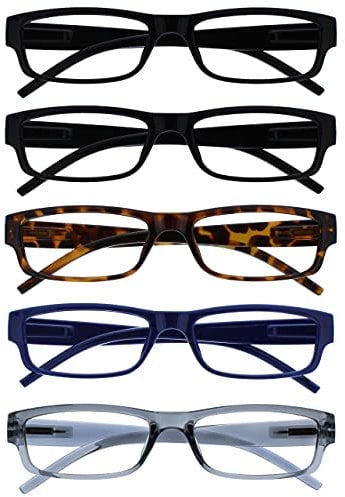 OPULIZE Occhiali Da Lettura Valore 5 Pacco Leggero Uomo Donna Nero Marrone Dark Blu Grigio RRRRR32-11237 +1,50