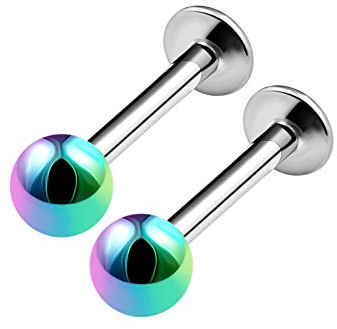 KJM FASHION 2 STK Chirurgenstahl Labret Monroe 1,6 mm 14g 8mm 5/16 4mm Eloxiert Kugel Madonna Marilyn Monroe Monroe Snake Bite Ohrringe Piercing Schmuck 3242