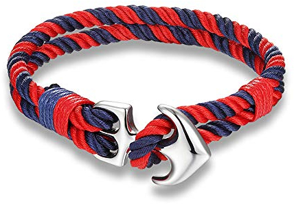 EXINOX Nautisches Anker-Armband, Herren Damen, Edelstahl, Helligkeit, Seestil - blau und rot
