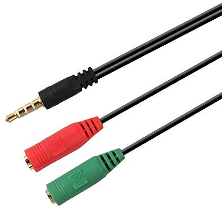 AISENS A128-0354 Câble adaptateur audio Jack 3.5 4 broches mâle vers 2 x jack 3.5 3 broches femelle Noir Vert Rouge 20 cm