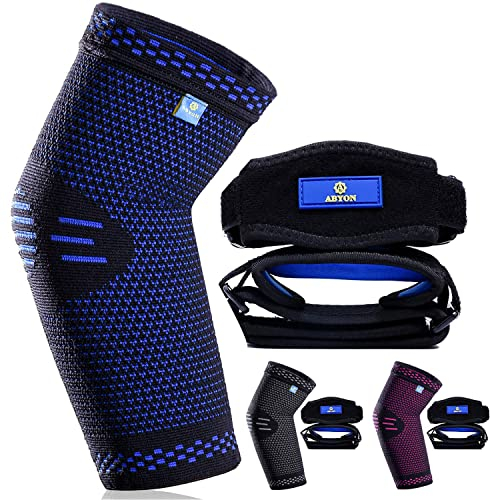 ABYON Ellenbogenbandage Herren Damen, Kompression Ellenbogen Bandage (1 Stücke) mit Tennisarm Bandage (2 Stücke) für Tennisarm, Golferarm, Arthritis, Sehnenentzündung (Blau, XL)