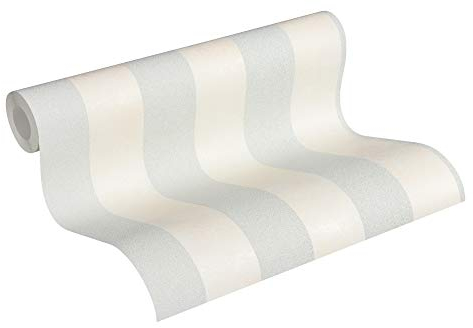 Livingwalls papier peint intissé Trendwall papier peint à rayure papier peint effet pailleté 10,05 m x 0,53 m gris métallisé blanc 372712 37271-2