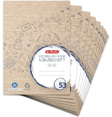 Herlitz Vokabelheft A5, liniert, 32 Blatt, 10 Stück | 2 Spalten, 80 g/m²