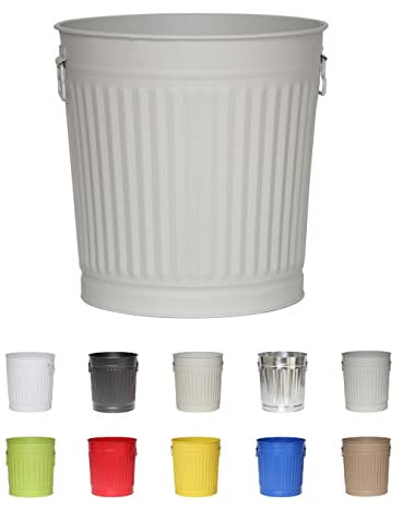 Jinfa | Cubo de basura de metal con asas | Contenedor vintage para interiores, reciclaje | Sin tapa | Gris | Tamaño: L | 36 cm de diámetro, 36,5 cm de altura | Volumen: 35 Litros