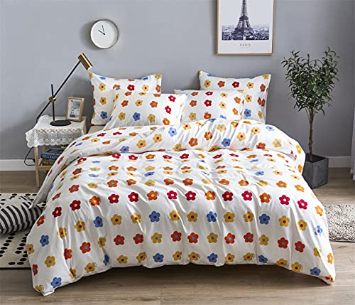 Bettwäscheset mit Cartoon-Blumen, für Kleinkinder, Mädchen, Doppelbett, mit mehrfarbigem Blumenmuster, schönes Blumenmuster