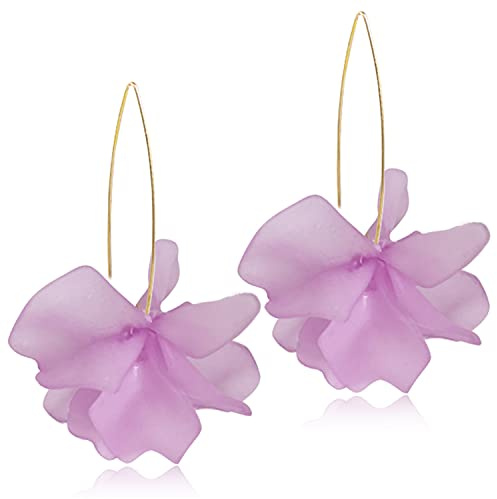 D.Rosse Boucles d'oreilles pendantes en résine en forme de pétales de rose – Longues boucles d'oreilles pendantes en acrylique – Boucles d'oreilles florales exagérées pour femmes et filles, Plastique