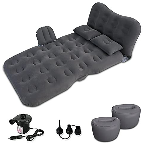 Ergocar Auto Luftmatratze Langlebig Camping Matratze Luftsofa Luftbett mit Kissen Elektrische Auslaufschutz Aufblasbar Sofa Gästebet SUV MPV Outdoor Reisen Sandstrand-Schwarz