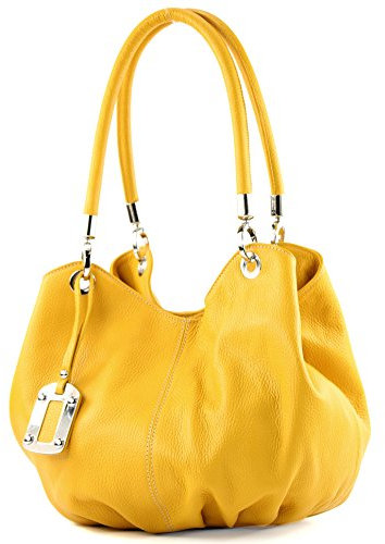 modamoda de 228 Damen Leder Schultertasche Hobo bag handmade in Italy, Farbe:Gelb2021