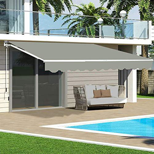 The Fellie DIY Manual Garden Awnings Patio Awning Retractable Canopy Outdoor Sun Shader, 4m x 3m, Grey