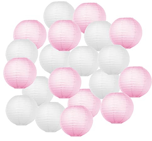 FullBerg 20er Papier Lampions weiß 20cm, Rosa Papierlaterne Lampenschirm Rund Ballform für Hochtzeit Kirche Garten Party Dekoration