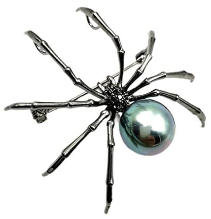 Nopeilvi-Spinnenbroschen Pin Halloween Spinnen Brosche Pin Victorian Style Mother of Pearl Body und Micro Pave Spider Broschen Pins Silberton, schwarze Spinnenbrosches, Halloween Spinne