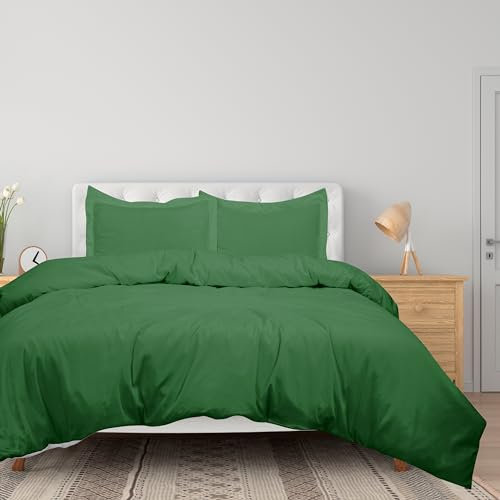 Royale Linen Hunter Green Bettbezug-Set für Doppelbetten – 3-teiliges Doppelbett-Bettwäsche-Set mit Reißverschluss, 1 Bettbezug 172,7 x 228,6 cm und 2 Kissenbezüge (Doppelbett, Jägergrün)